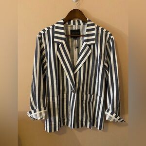 Sanctuary Striped Cotton Blazer Jacket Women’s Size Medium Pockets Blue White